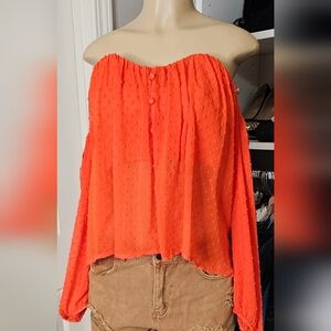 "Shine Star" Orange Off-Shoulder Long Sleeve Top